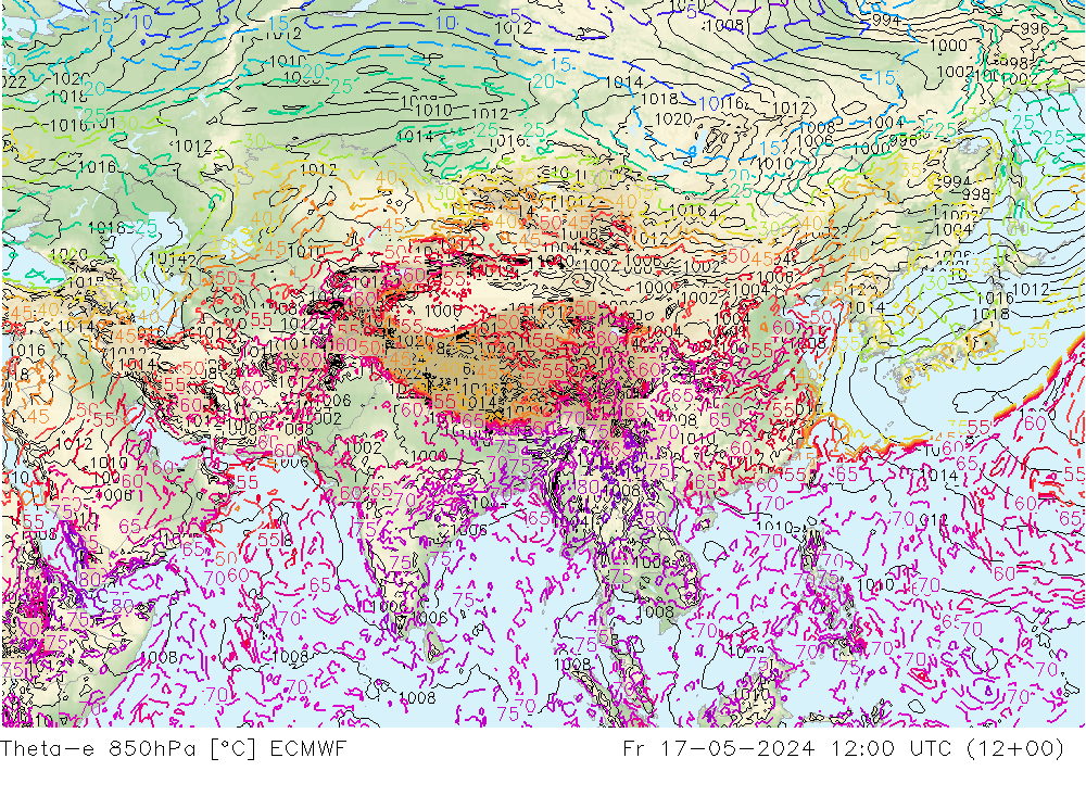 Theta-e 850hPa ECMWF vie 17.05.2024 12 UTC