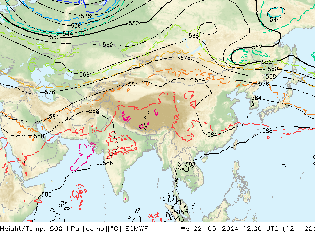 Z500/Rain (+SLP)/Z850 ECMWF  22.05.2024 12 UTC