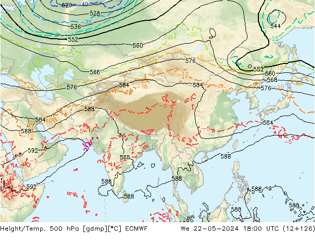 Z500/Rain (+SLP)/Z850 ECMWF We 22.05.2024 18 UTC