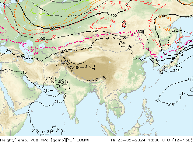 Géop./Temp. 700 hPa ECMWF jeu 23.05.2024 18 UTC