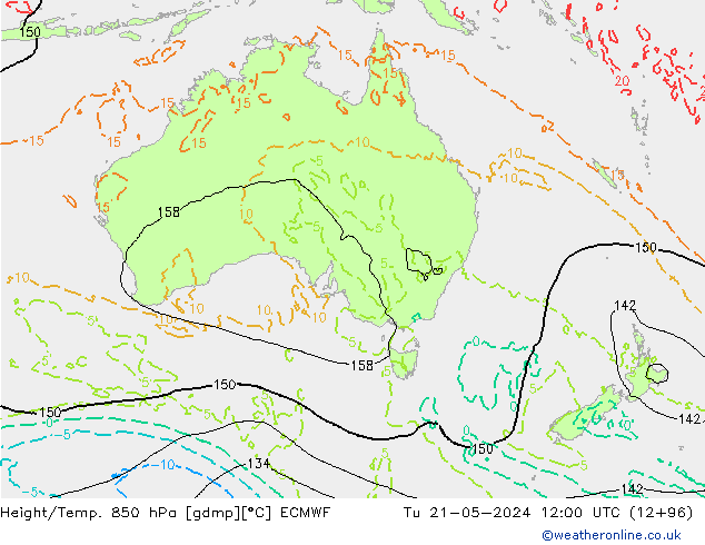 Z500/Rain (+SLP)/Z850 ECMWF wto. 21.05.2024 12 UTC