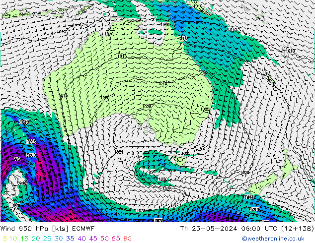 Wind 950 hPa ECMWF Do 23.05.2024 06 UTC