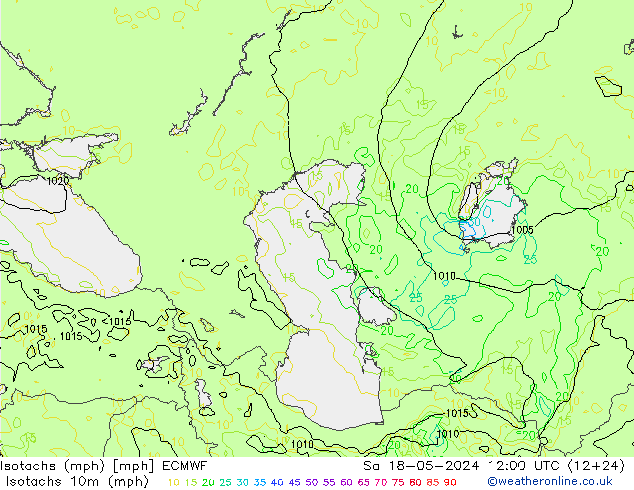 Isotachs (mph) ECMWF sab 18.05.2024 12 UTC