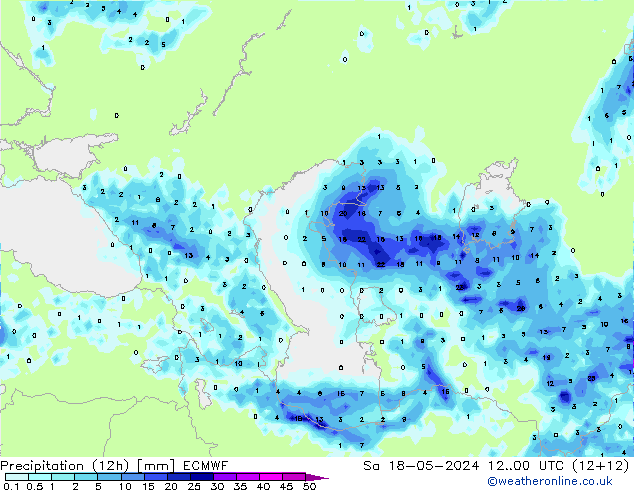 Precipitación (12h) ECMWF sáb 18.05.2024 00 UTC