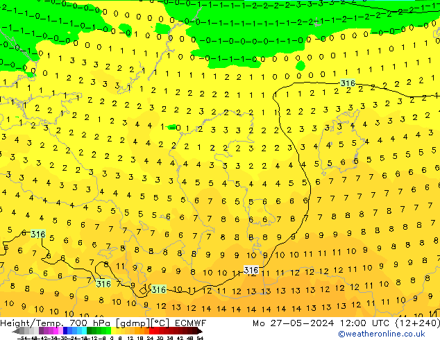 Height/Temp. 700 hPa ECMWF  27.05.2024 12 UTC