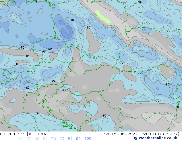 RH 700 hPa ECMWF sab 18.05.2024 15 UTC