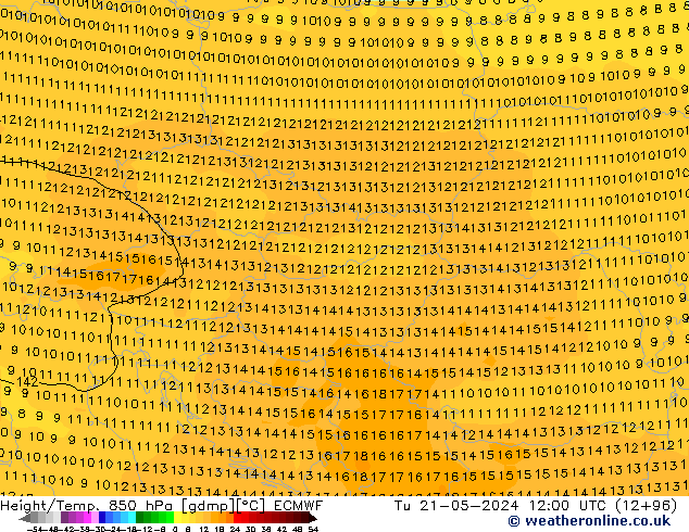 Z500/Rain (+SLP)/Z850 ECMWF Tu 21.05.2024 12 UTC