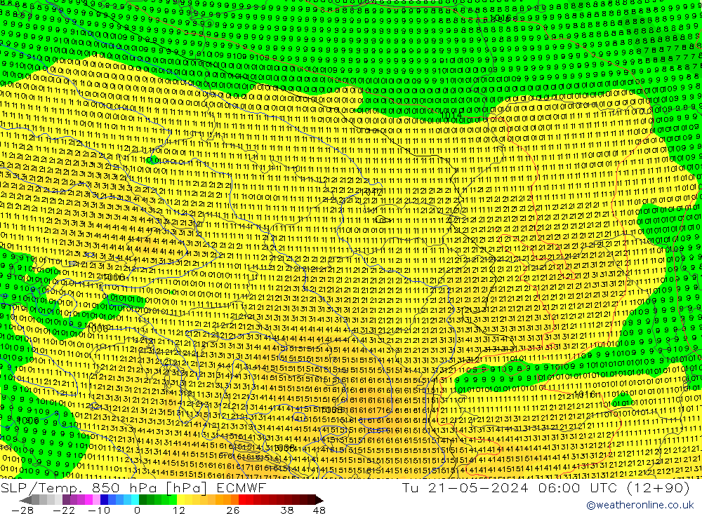 SLP/Temp. 850 hPa ECMWF Tu 21.05.2024 06 UTC