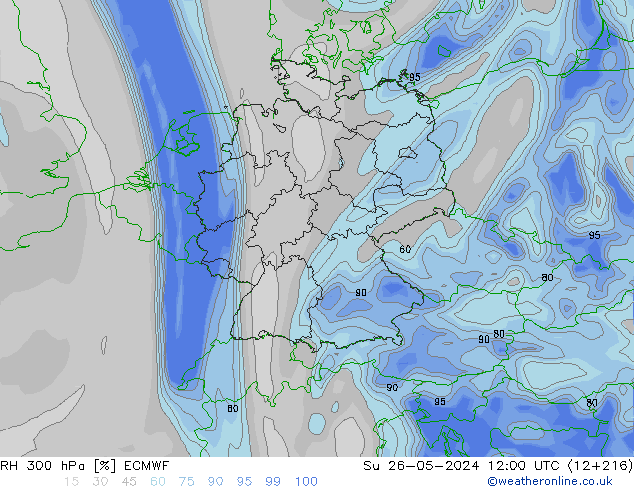 RH 300 hPa ECMWF nie. 26.05.2024 12 UTC