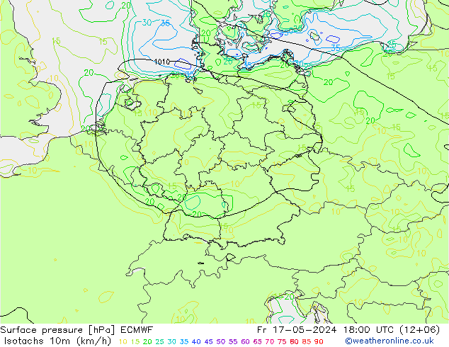 10米等风速线 (kph) ECMWF 星期五 17.05.2024 18 UTC