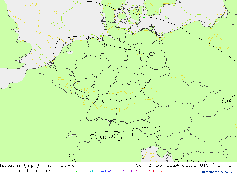Isotachs (mph) ECMWF Sáb 18.05.2024 00 UTC