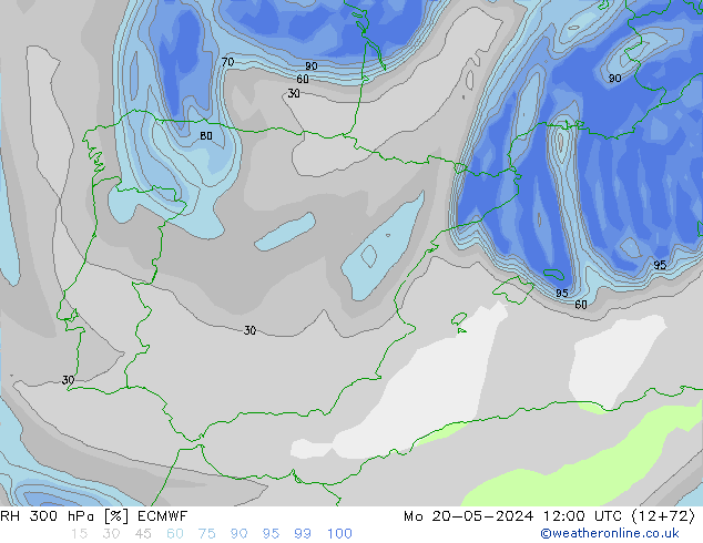 RH 300 hPa ECMWF Po 20.05.2024 12 UTC