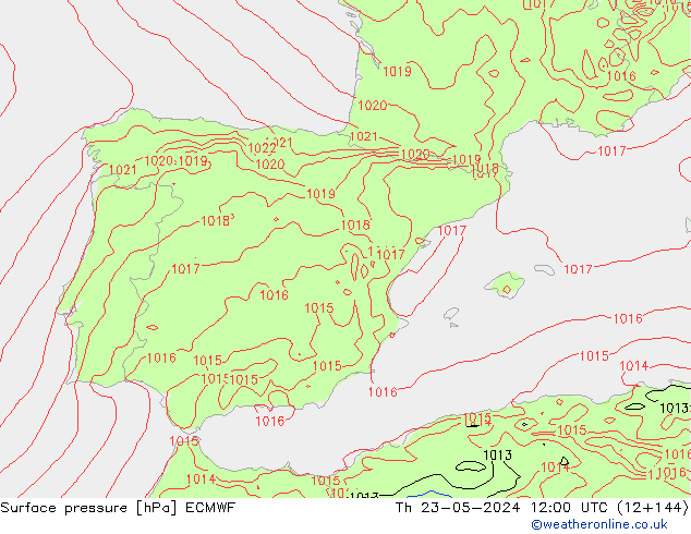 Presión superficial ECMWF jue 23.05.2024 12 UTC