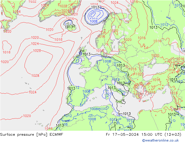 приземное давление ECMWF пт 17.05.2024 15 UTC