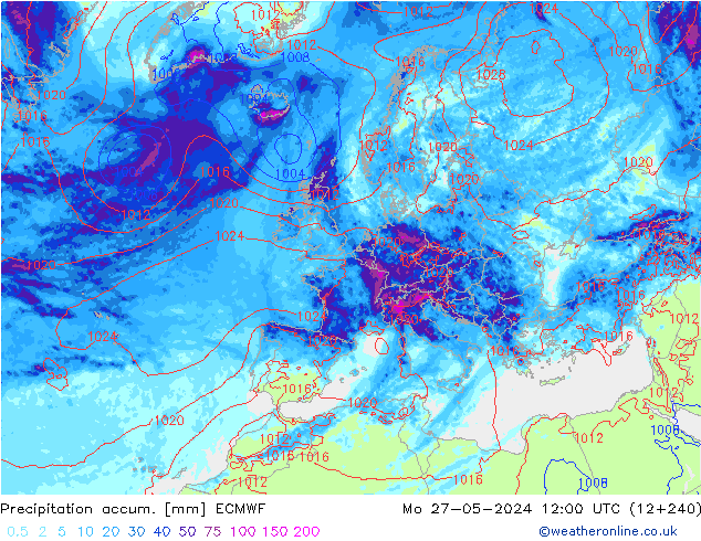 Precipitation accum. ECMWF Seg 27.05.2024 12 UTC