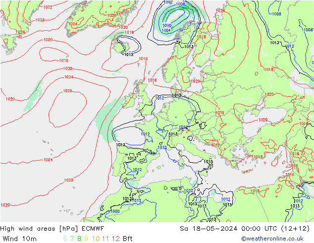 High wind areas ECMWF sam 18.05.2024 00 UTC