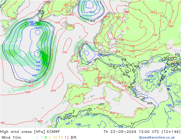 High wind areas ECMWF Qui 23.05.2024 12 UTC