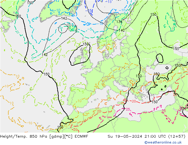 Yükseklik/Sıc. 850 hPa ECMWF Paz 19.05.2024 21 UTC