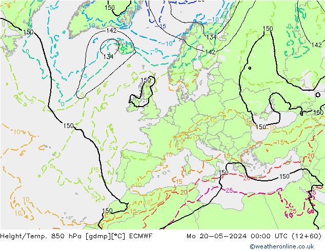 Z500/Rain (+SLP)/Z850 ECMWF pon. 20.05.2024 00 UTC