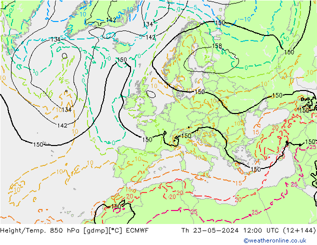 Hoogte/Temp. 850 hPa ECMWF do 23.05.2024 12 UTC