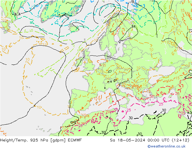 Height/Temp. 925 гПа ECMWF сб 18.05.2024 00 UTC