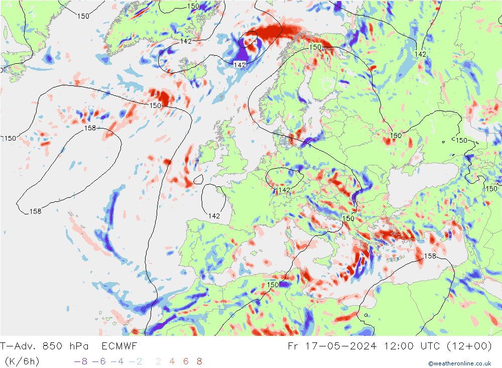 T-Adv. 850 hPa ECMWF Fr 17.05.2024 12 UTC