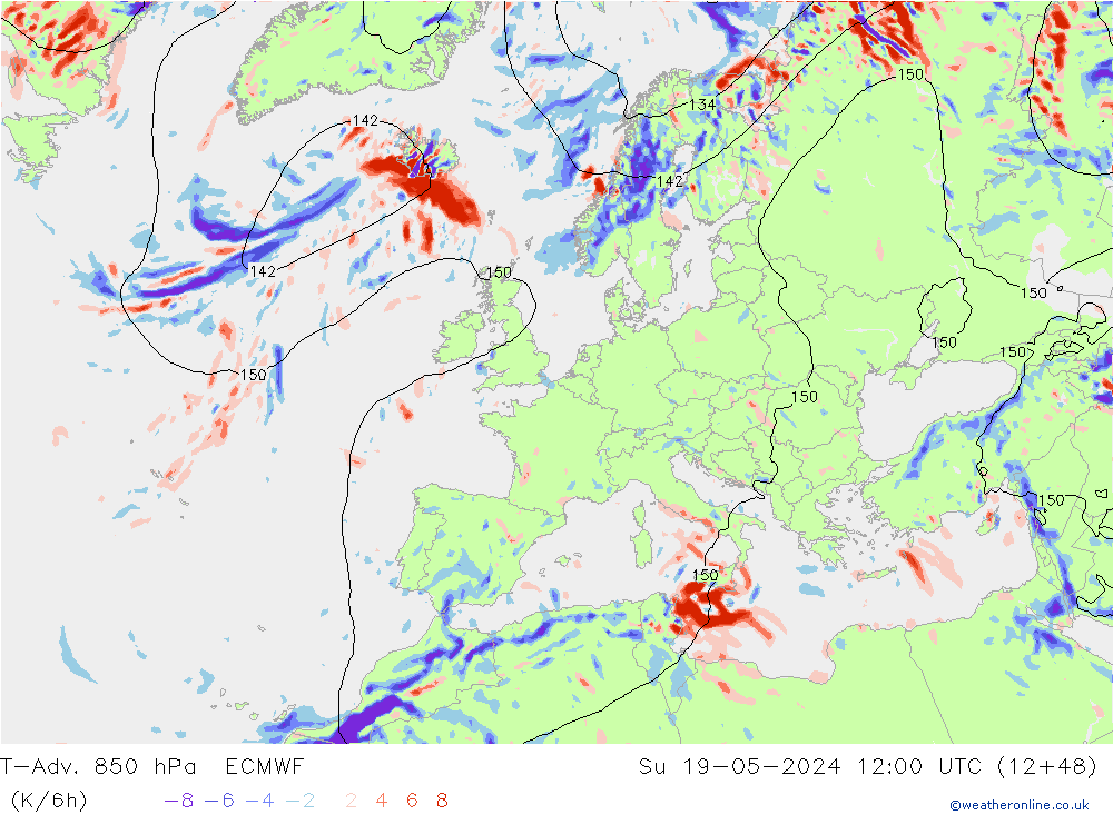 T-Adv. 850 hPa ECMWF dim 19.05.2024 12 UTC