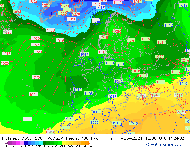 Thck 700-1000 hPa ECMWF Fr 17.05.2024 15 UTC