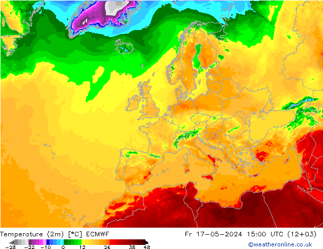 Temperatura (2m) ECMWF vie 17.05.2024 15 UTC