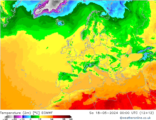 Temperature (2m) ECMWF Sa 18.05.2024 00 UTC
