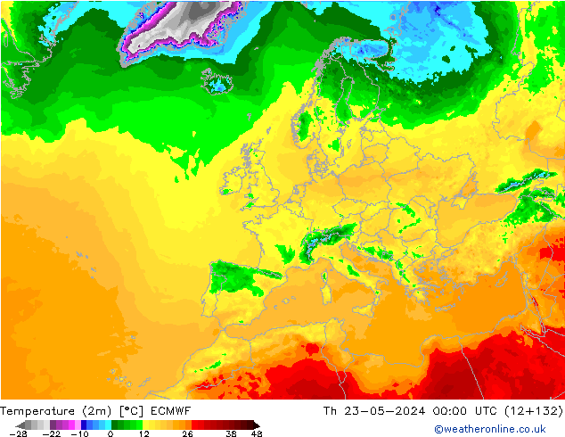 Temperatuurkaart (2m) ECMWF do 23.05.2024 00 UTC