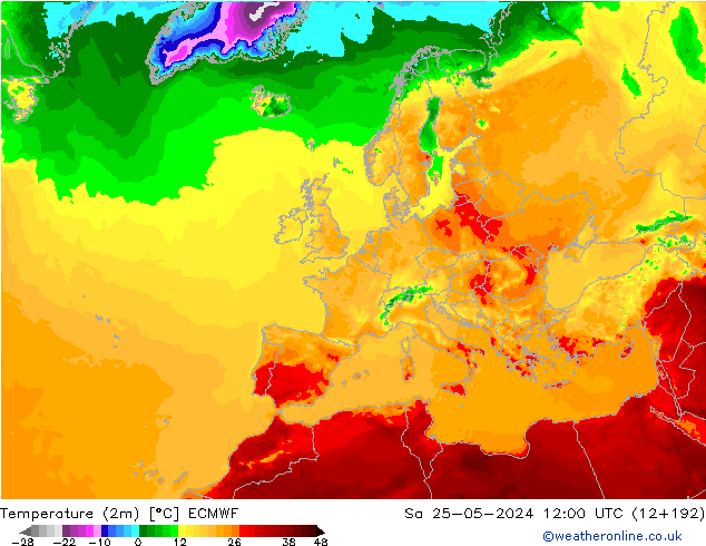 température (2m) ECMWF sam 25.05.2024 12 UTC