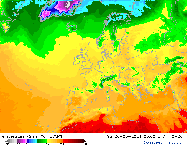 Temperatura (2m) ECMWF Dom 26.05.2024 00 UTC