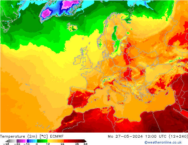 Temperatura (2m) ECMWF Seg 27.05.2024 12 UTC