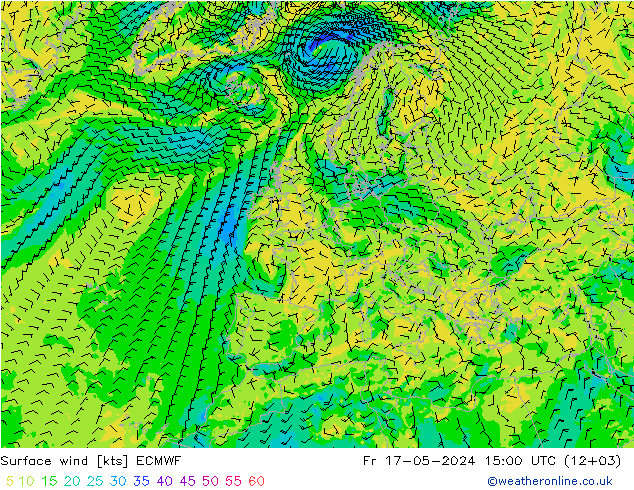 Surface wind ECMWF Fr 17.05.2024 15 UTC