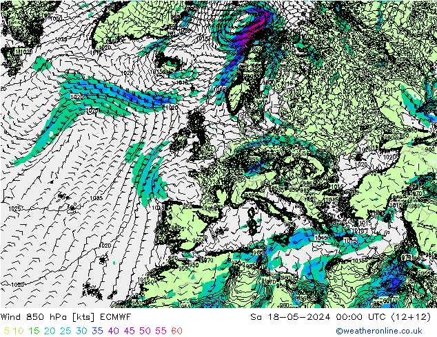 Wind 850 hPa ECMWF So 18.05.2024 00 UTC