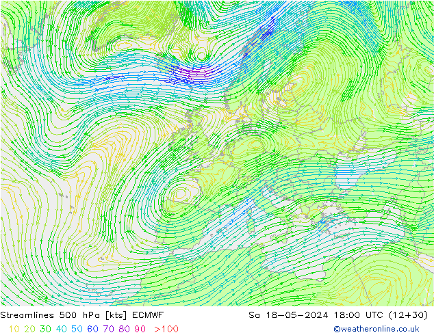 Streamlines 500 hPa ECMWF Sa 18.05.2024 18 UTC