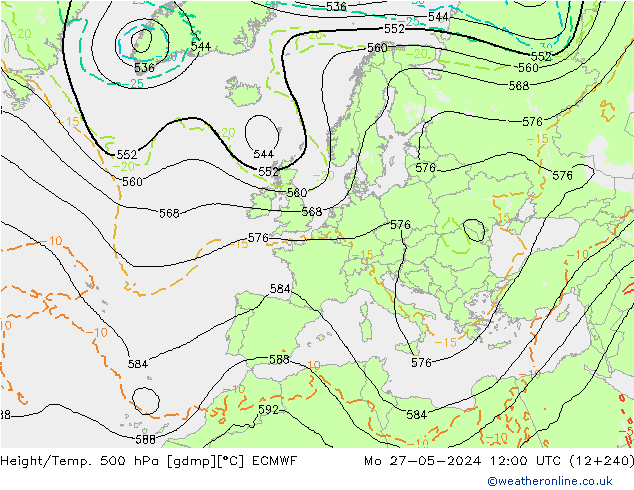 Height/Temp. 500 hPa ECMWF Po 27.05.2024 12 UTC
