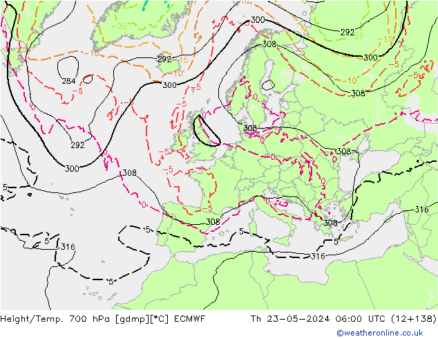 Height/Temp. 700 hPa ECMWF Čt 23.05.2024 06 UTC