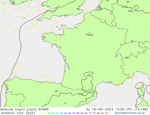 Isotachs (mph) ECMWF Su 19.05.2024 12 UTC