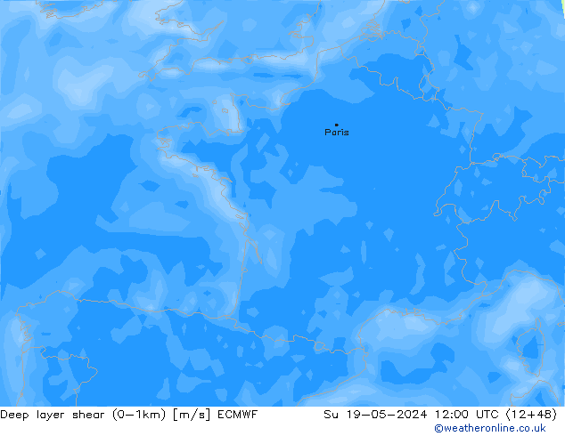 Deep layer shear (0-1km) ECMWF Вс 19.05.2024 12 UTC