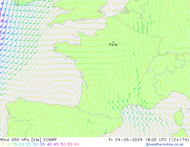 Wind 950 hPa ECMWF Fr 24.05.2024 18 UTC