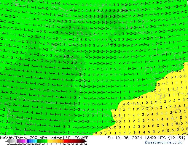 Yükseklik/Sıc. 700 hPa ECMWF Paz 19.05.2024 18 UTC