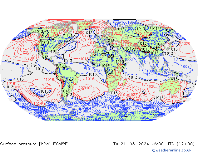 Atmosférický tlak ECMWF Út 21.05.2024 06 UTC