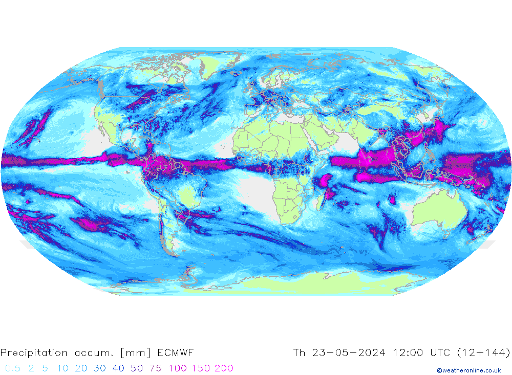 Precipitation accum. ECMWF Čt 23.05.2024 12 UTC