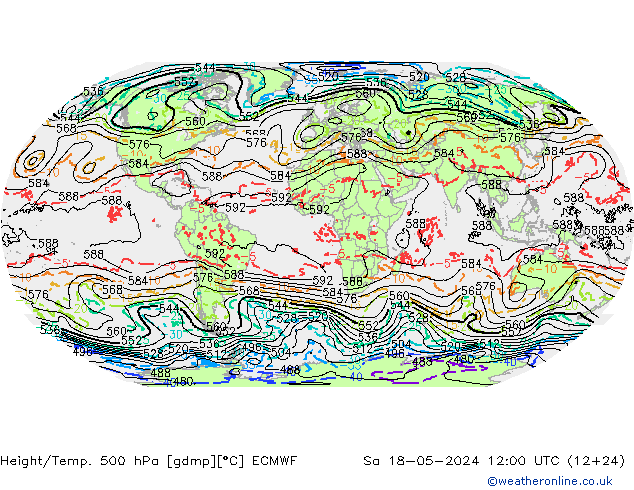 Z500/Rain (+SLP)/Z850 ECMWF so. 18.05.2024 12 UTC