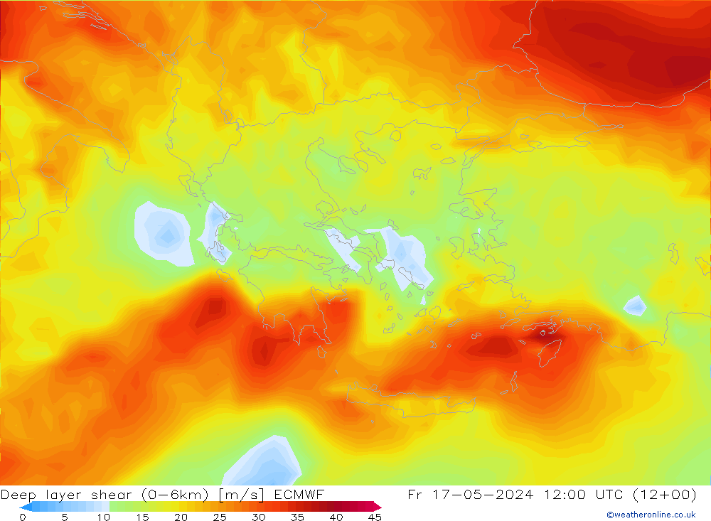 Deep layer shear (0-6km) ECMWF Fr 17.05.2024 12 UTC