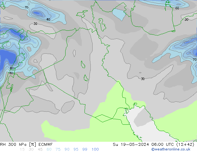 RH 300 hPa ECMWF Dom 19.05.2024 06 UTC