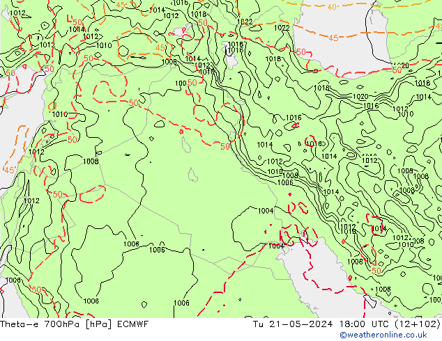 Theta-e 700hPa ECMWF  21.05.2024 18 UTC