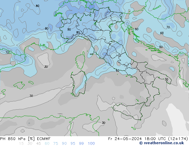 RH 850 hPa ECMWF ven 24.05.2024 18 UTC